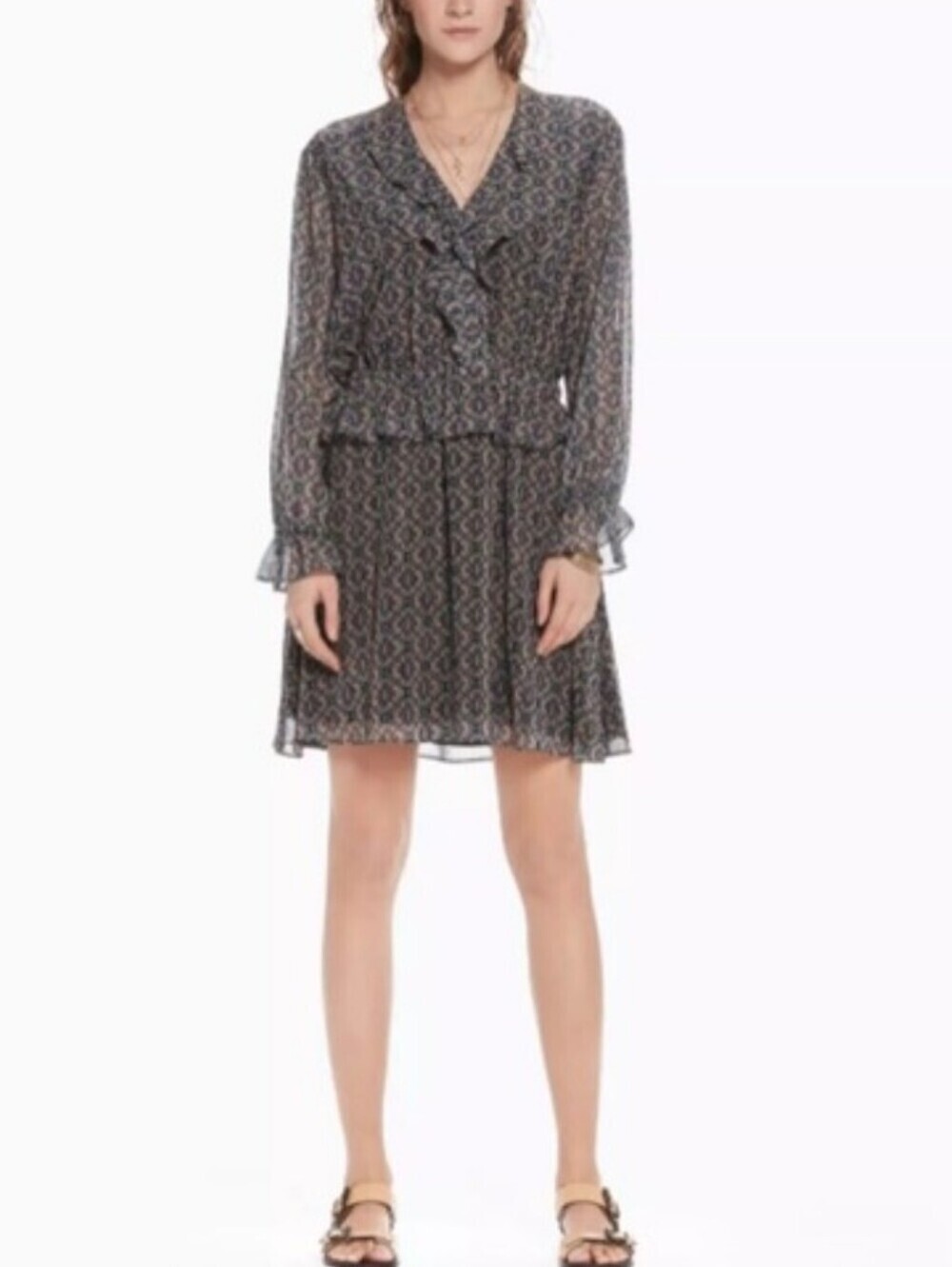 Maison Scotch Voile Ruffle Dress - Black Multi Print